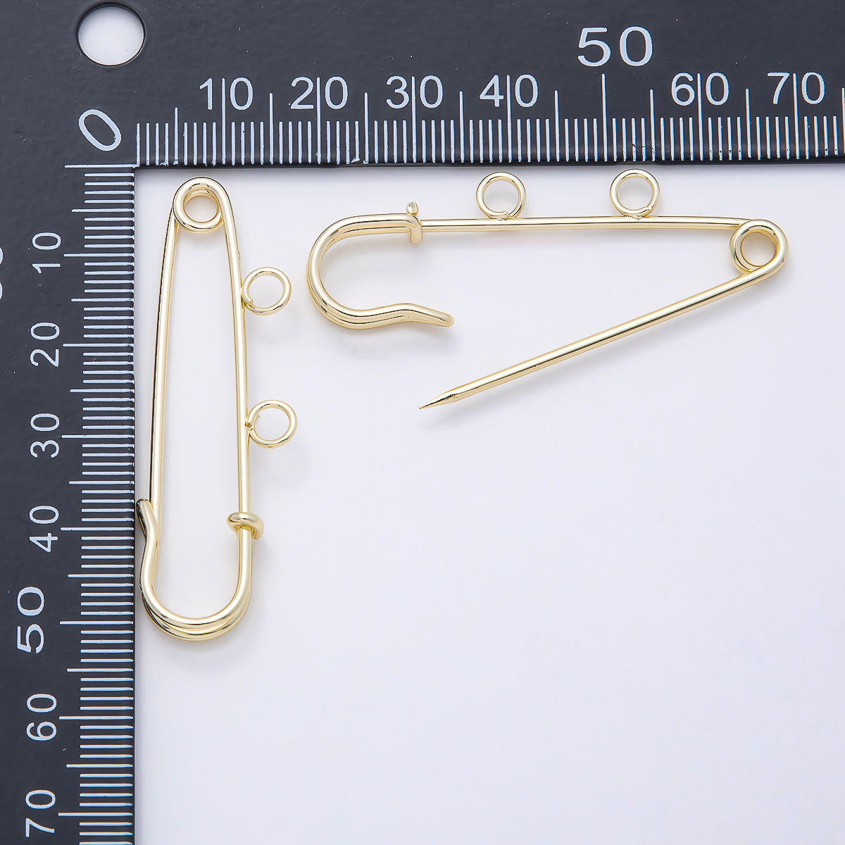 16K Gold Filled 50mm Double Loop Minimalist Safety Pin Brooch Bag Charm Findings | Findings-00171