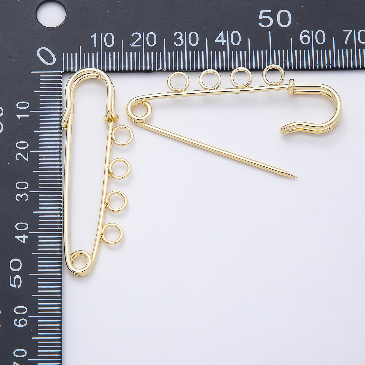 16K Gold Filled 50mm Four Loop Minimalist Safety Pin Brooch Bag Charm Findings | Findings-00172