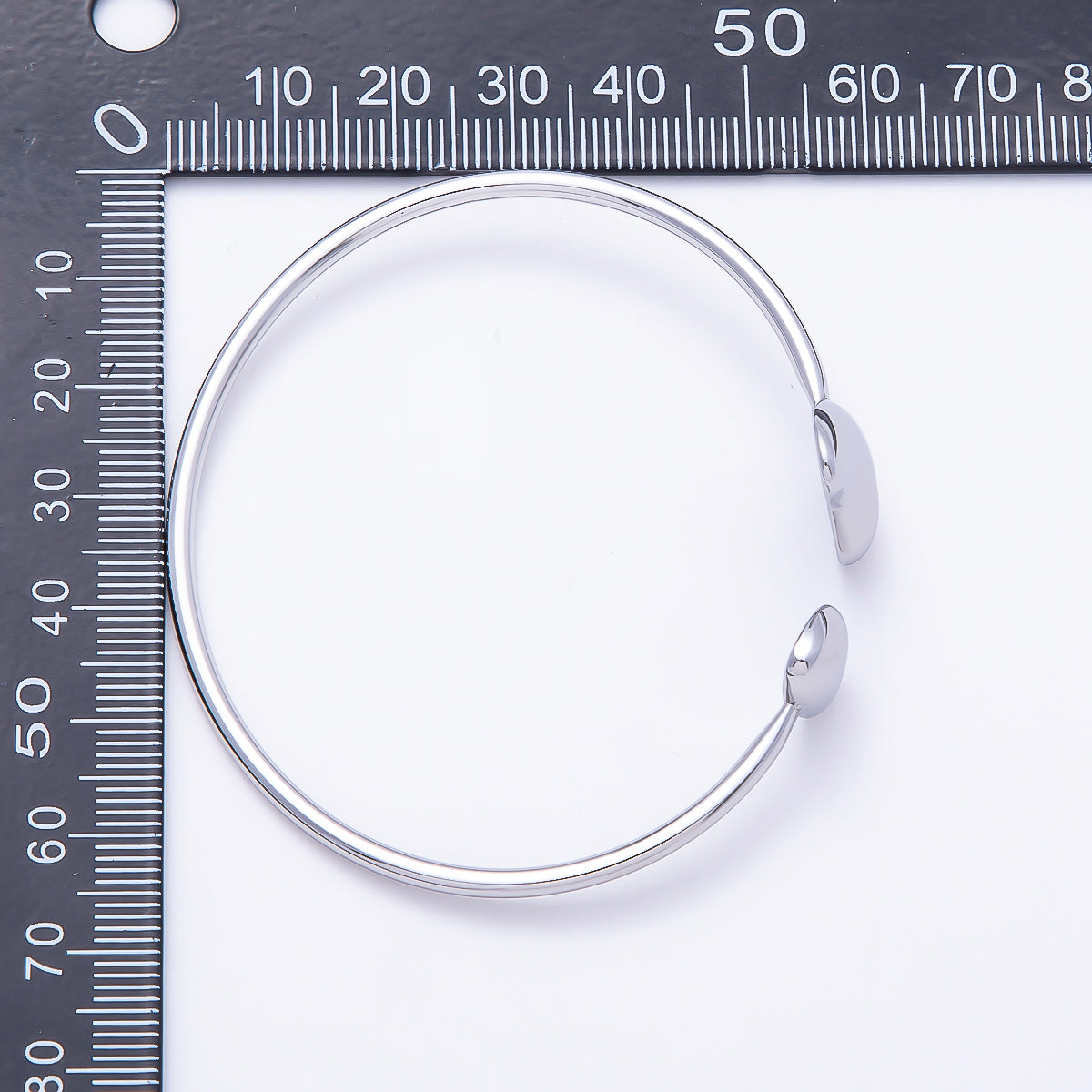 Stainless Steel Silver PVD Minimalist Heart Oval Wrap Cuff Bracelet | WA-01233