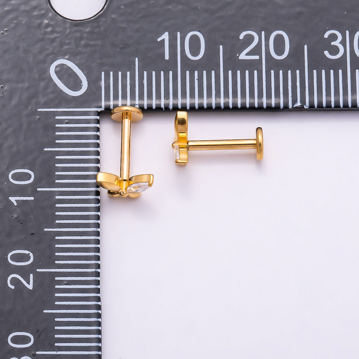 Gold Titanium 5mm Marquise CZ Butterfly Cartilage Piercing Flat Back Stud | Findings-00327