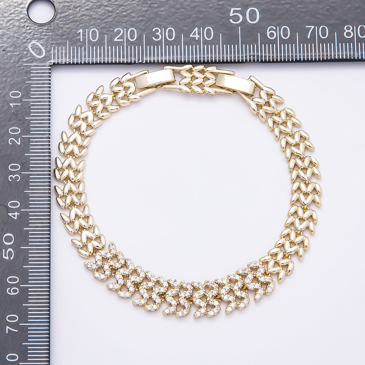 14K Gold Filled 9mm Micro Paved CZ Geometric Heart Panther Chain 7 Inch Adjustable Bracelet | WA-04633