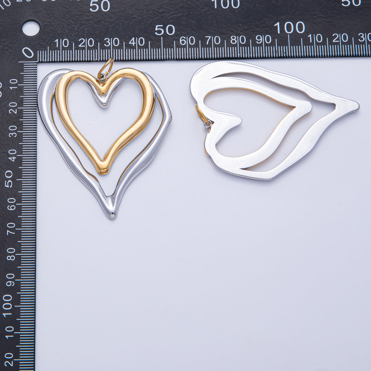 Stainless Steel 62.5mm Open Molten Heart Mixed Metal Charm | J851