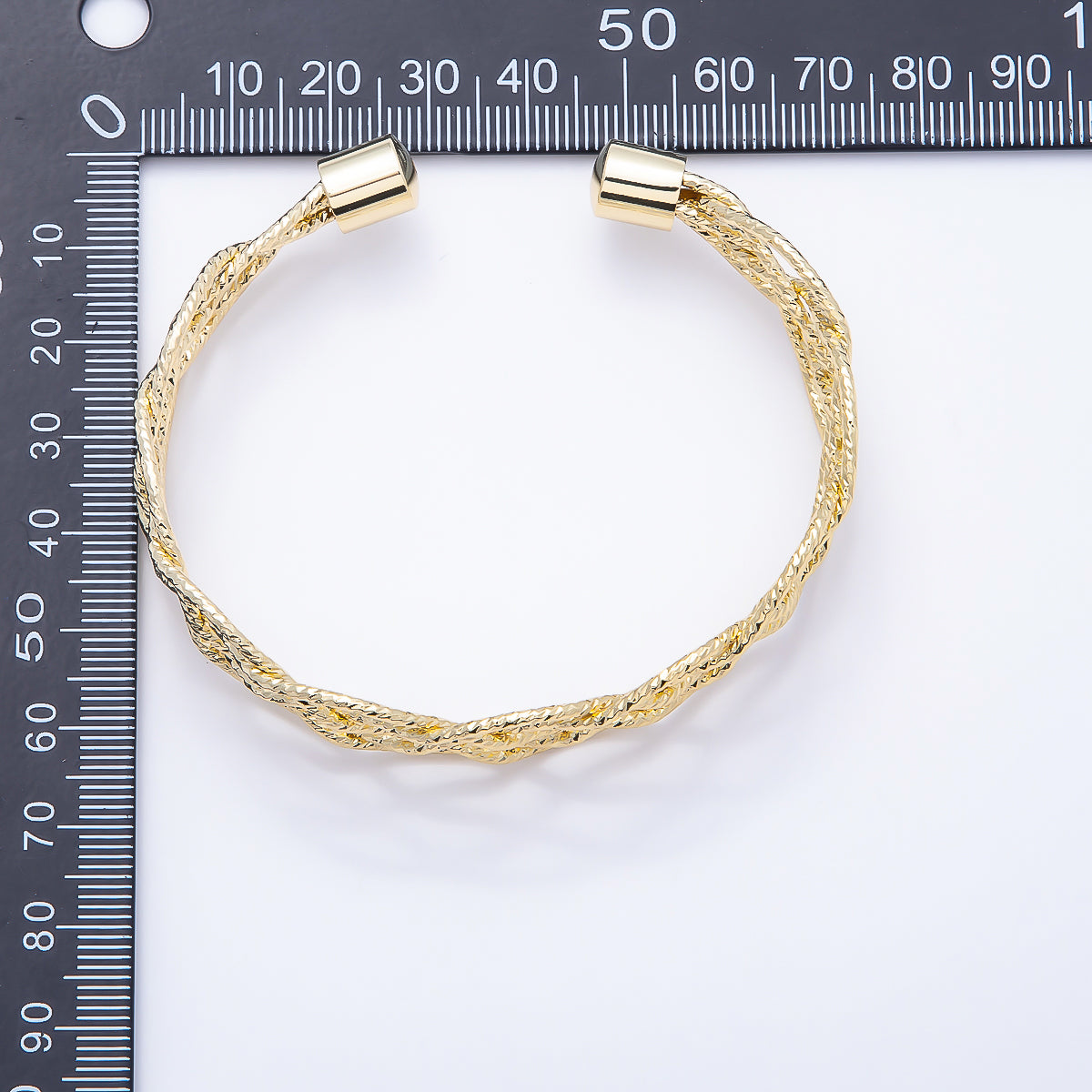 16K Gold 20mm Open Wide Ribbed Twisted Geometric Multi Band Cuff Bracelet | WA-00293