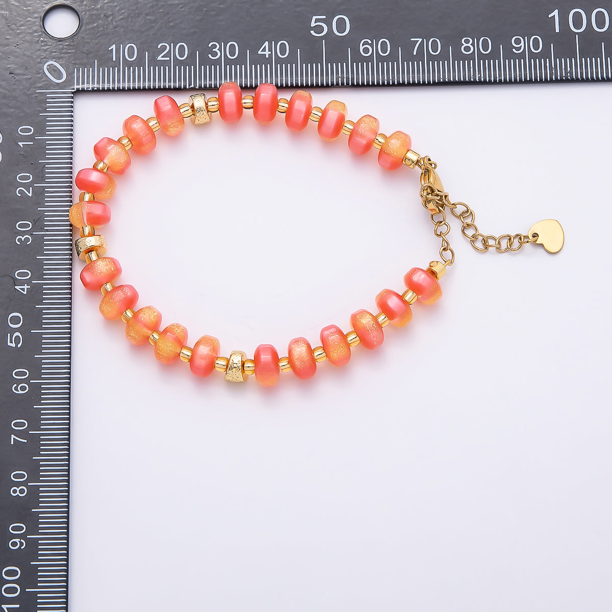 Stainless Steel 8mm Orange, Yellow, Blue, Green, Pink Glitter Rondelle Bead Resin 7 Inch Bracelet w. Extender | WA-04554 ~ WA-04558