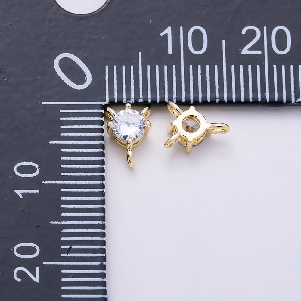 16K Gold Filled 7mm Clear CZ Round Solitaire Triple Loop Connector | Connectors-00070