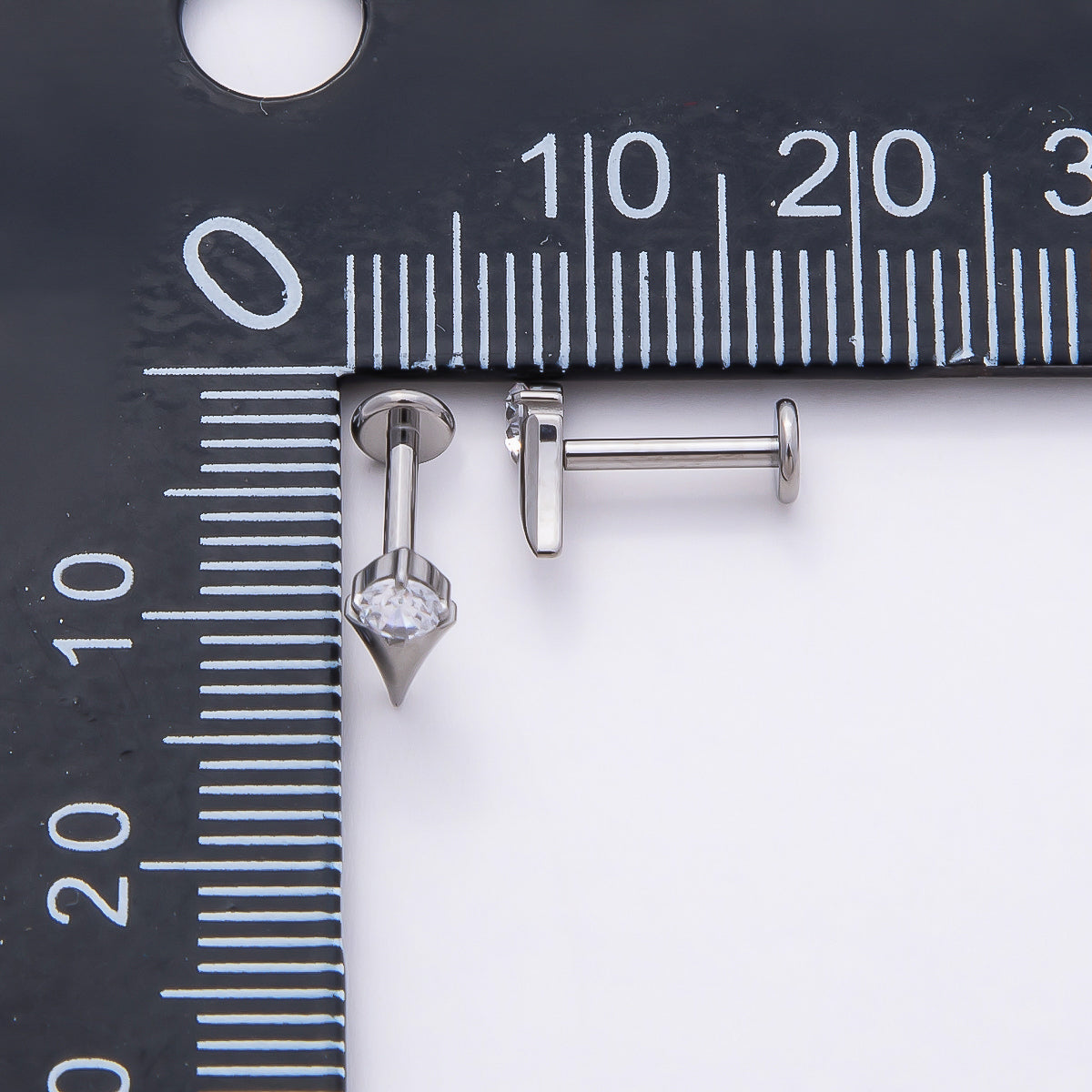 Stainless Steel 8mm Clear CZ Round Spiked Single Cartilage Piercing Flat Back Stud | Findings-00226 Findings-00227