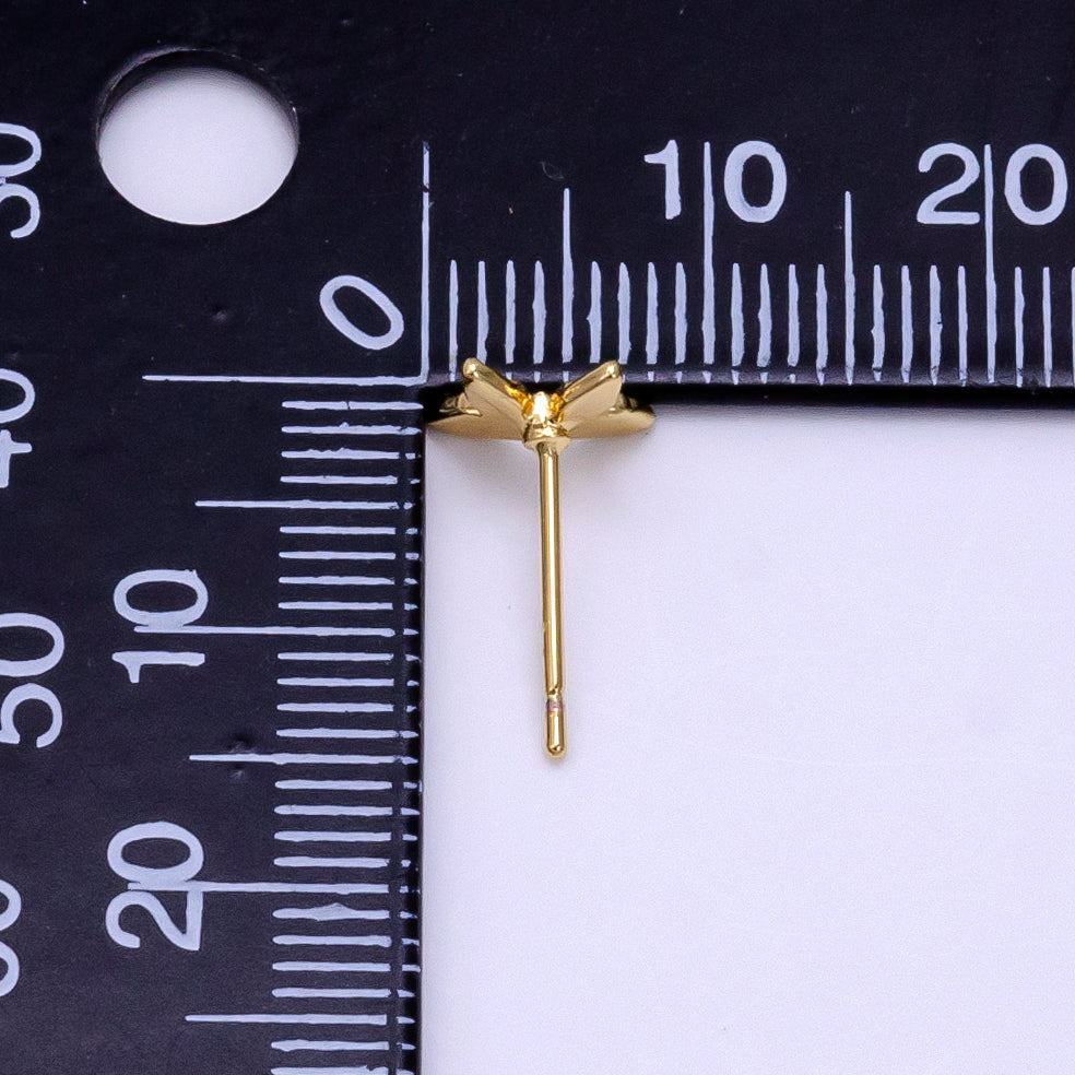 16K Gold Filled 8mm Clear CZ Textured Butterfly Mini Stud Earrings | Clearance