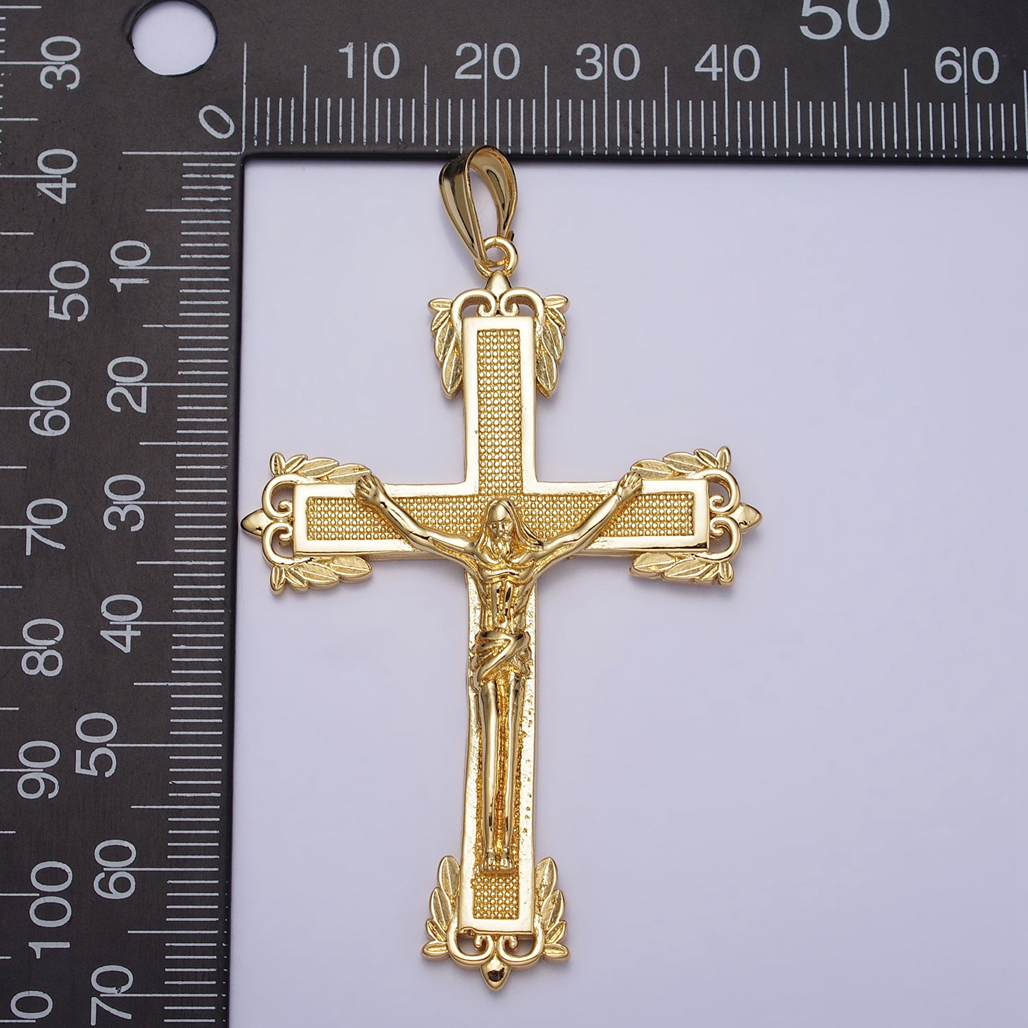 Gold 71mm Jesus Crucifix Cross Dotted Gold Religious Catholic Pendant | AA081