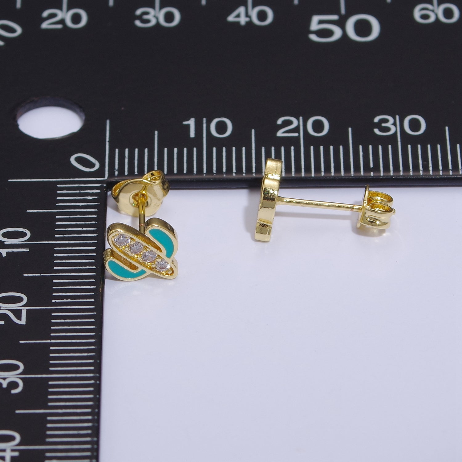 Green, Pink, Red, White Blue Enamel Micro Paved CZ Succulent Cactus Plant Desert Mini Stud Earrings | T145 - T149