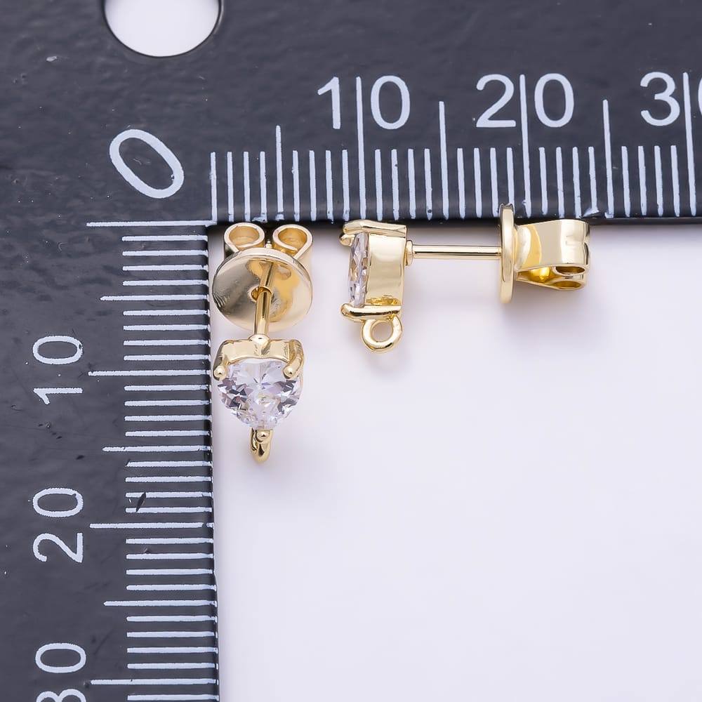 16K Gold Filled 8.5mm Clear CZ Heart Solitaire Loop Drop Stud Earring Findings | Findings-00192