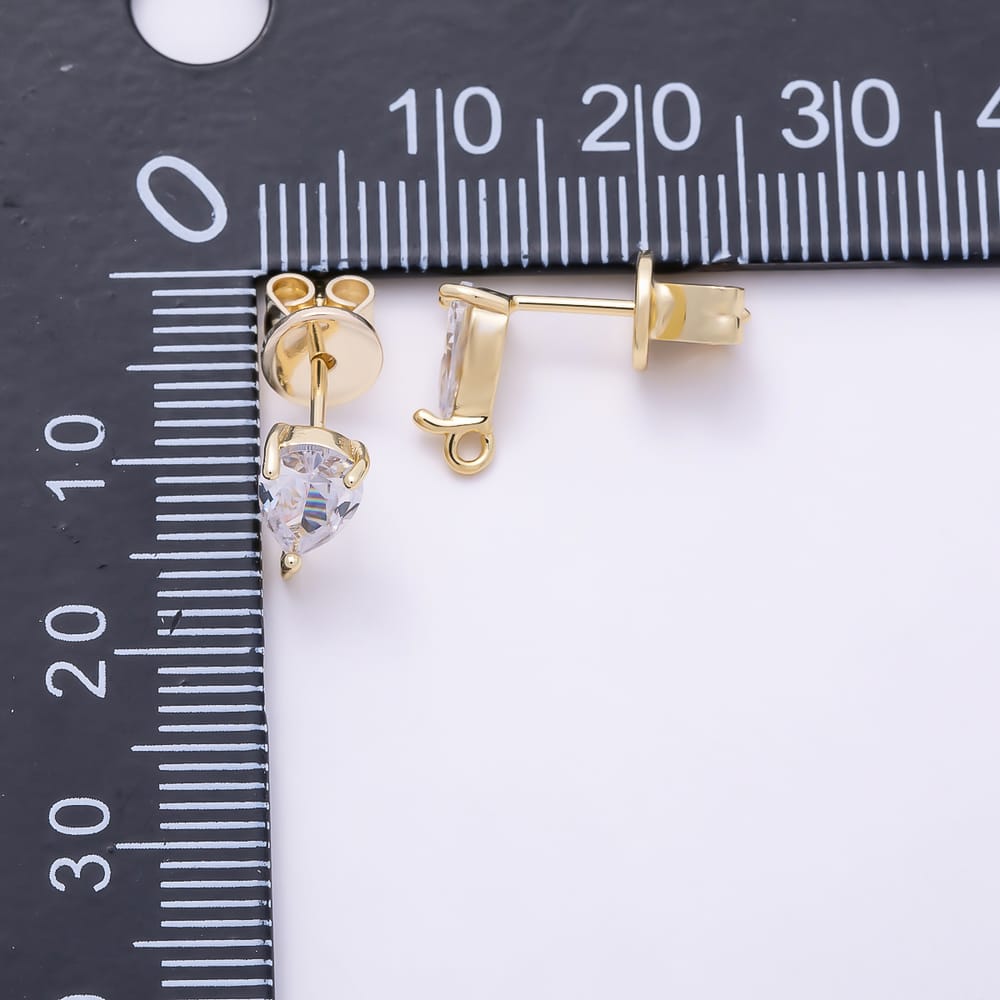 16K Gold Filled 10mm Clear CZ Teardrop Solitaire Loop Drop Stud Earring Findings | Findings-00191