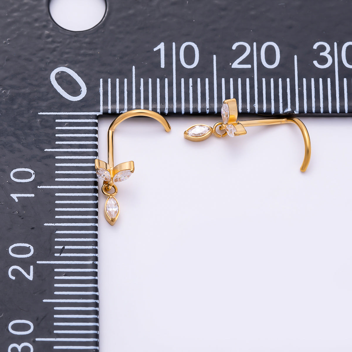 Titanium 9.5mm Marquise CZ Leaf Cartilage Nose Single Piercing Stud in Gold and Silver | Findings-00456 Findings-00457