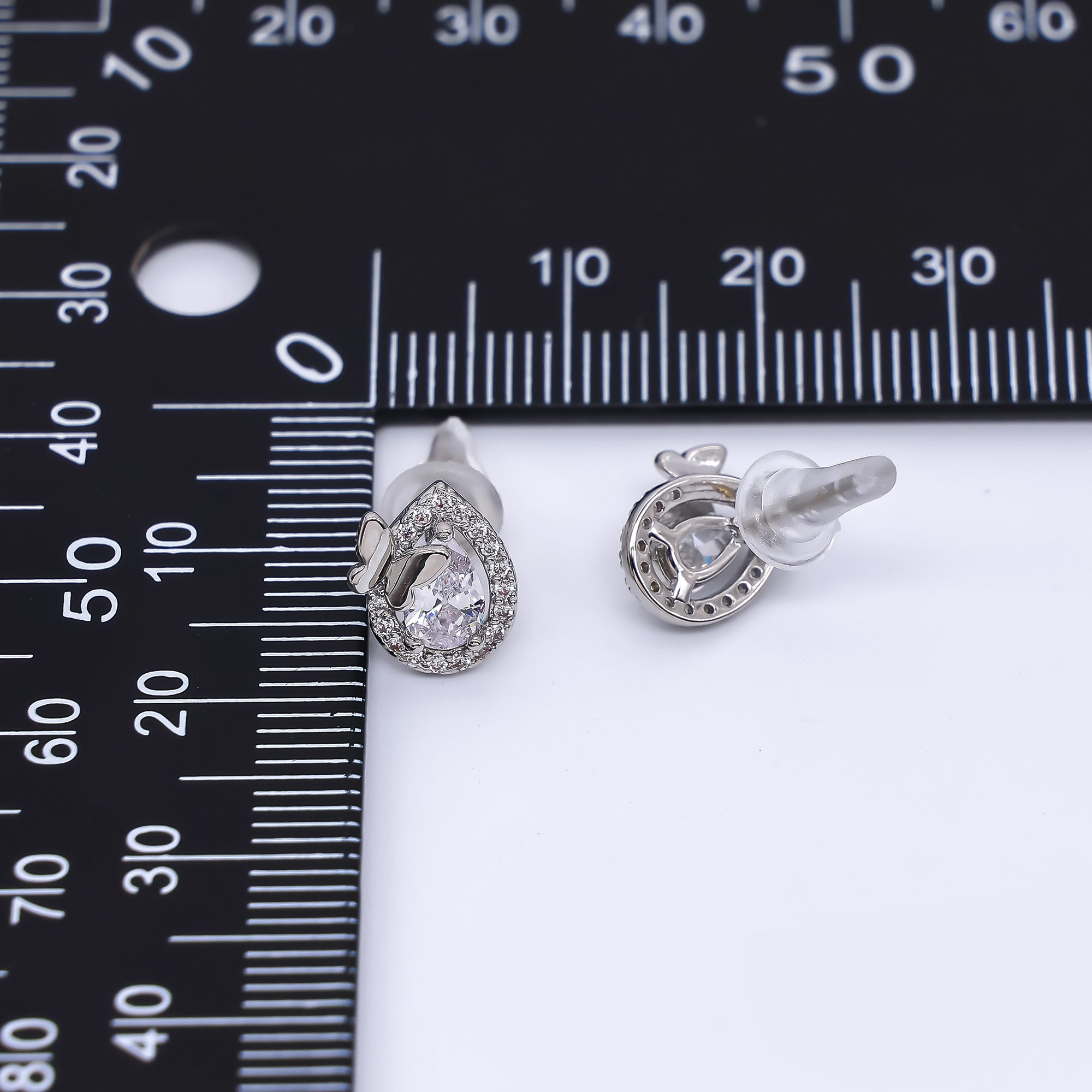24K Gold Filled 10mm Clear CZ Micro Paved Butterfly Teardrop Stud Earrings in Gold & Silver | AE689 AE712