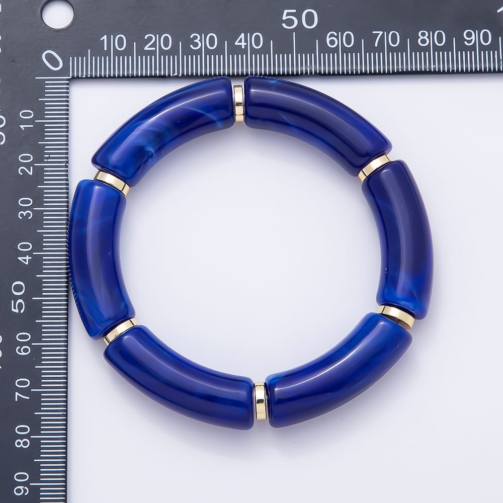 16K Gold Filled 11mm Colorful Acrylic Curved Tube Elastic Stretch Bracelet | WA-01072 - WA-01085 WA-01091