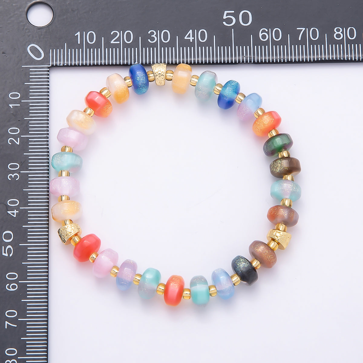 8mm Multicolor, Blue, Yellow, Pink, Orange, Green Glitter Rondelle Bead Resin 7 Inch Stretch Bracelet | WA-04559 ~ WA-04564