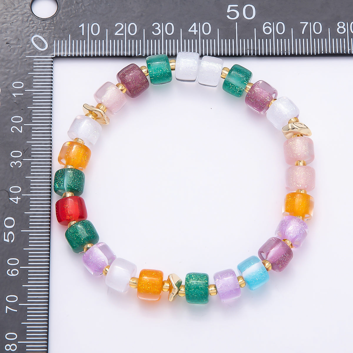Stainless Steel 8mm Multicolor, Purple, Orange, Pink, Green, White, Blue Glitter Resin Rondelle Bead 7 Inch Stretch Bracelet | WA-04581 - WA-04588