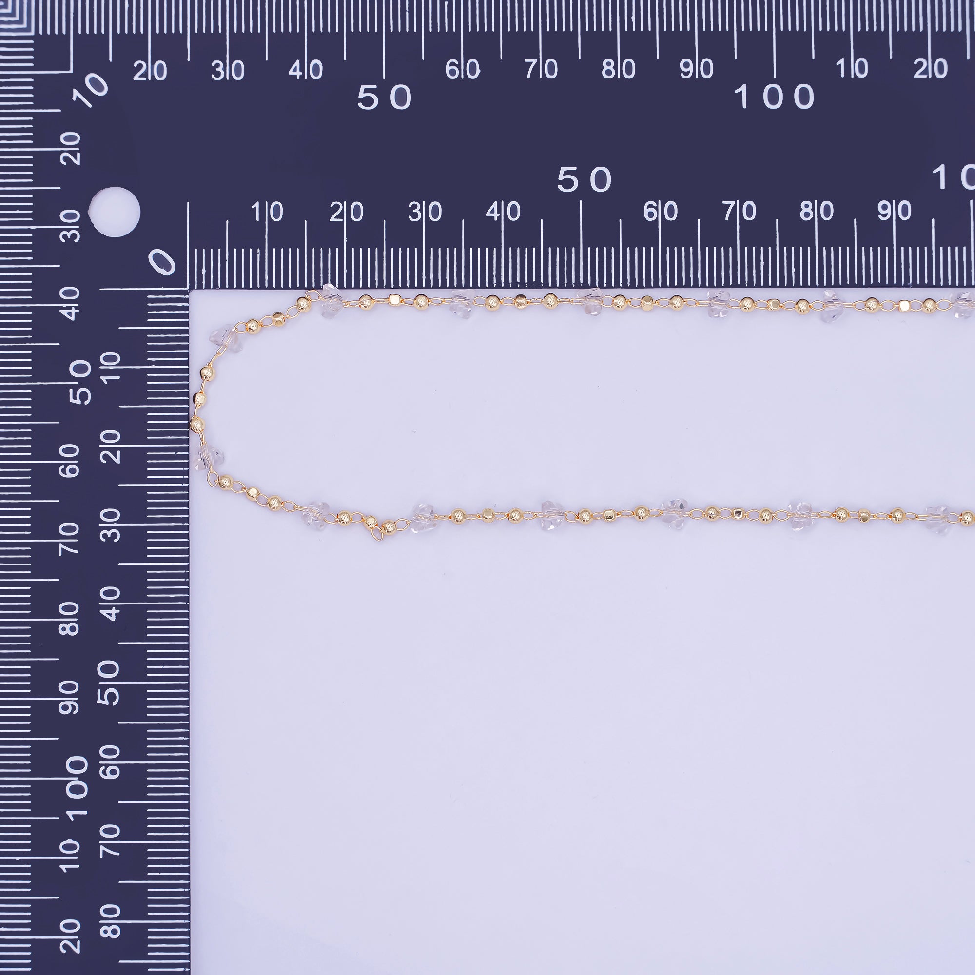 24K Gold Filled 3.3mm Clear Crystal Link Unfinished Chain by Yard | Roll-1657