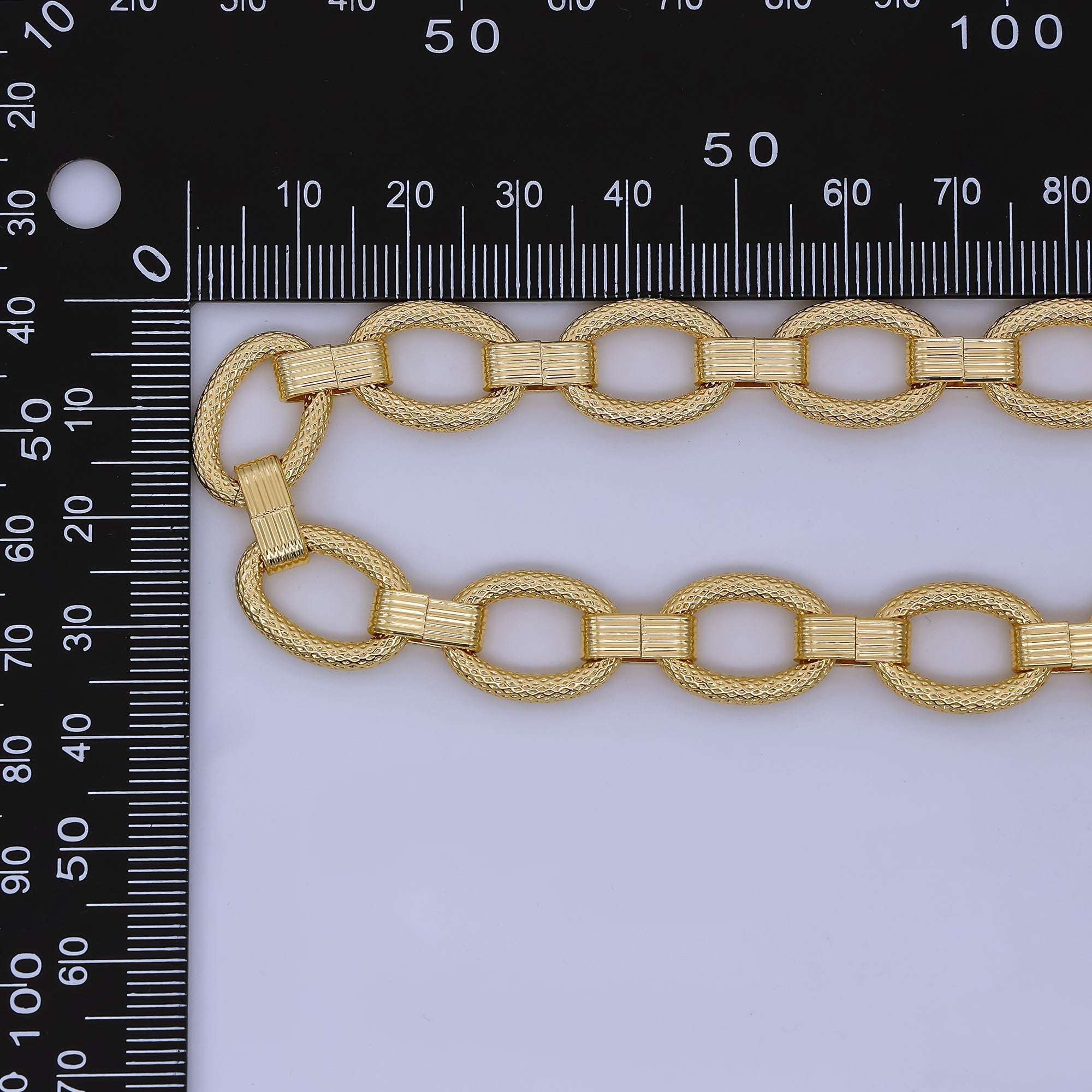 24K Gold Filled 12mm x 4mm Textured Ribbed Link Cable Unfinished Statement Chain by Yard | Roll-2013