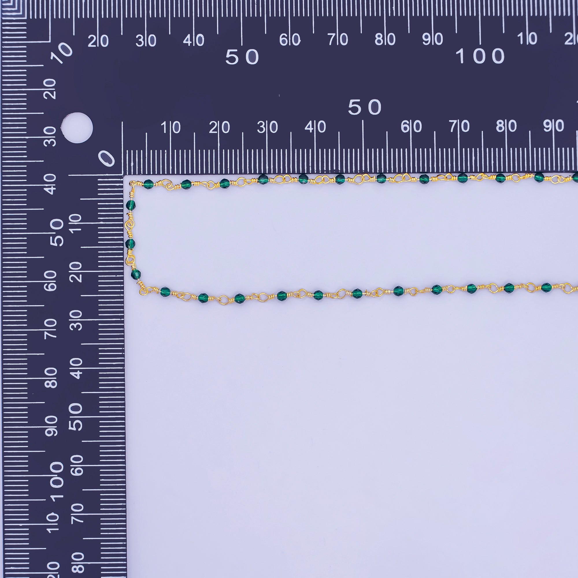 24K Gold Filled 2mm Green Multifaceted Crystal Wire Link Unfinished Chain by Yard | Roll-01668