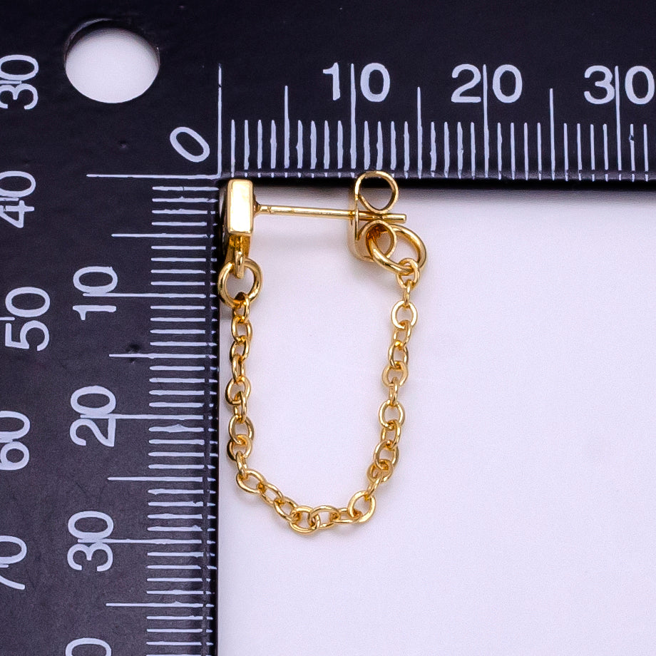 14K Gold Filled Clear Baguette CZ Cable Chain Minimalist Drop Stud Earrings