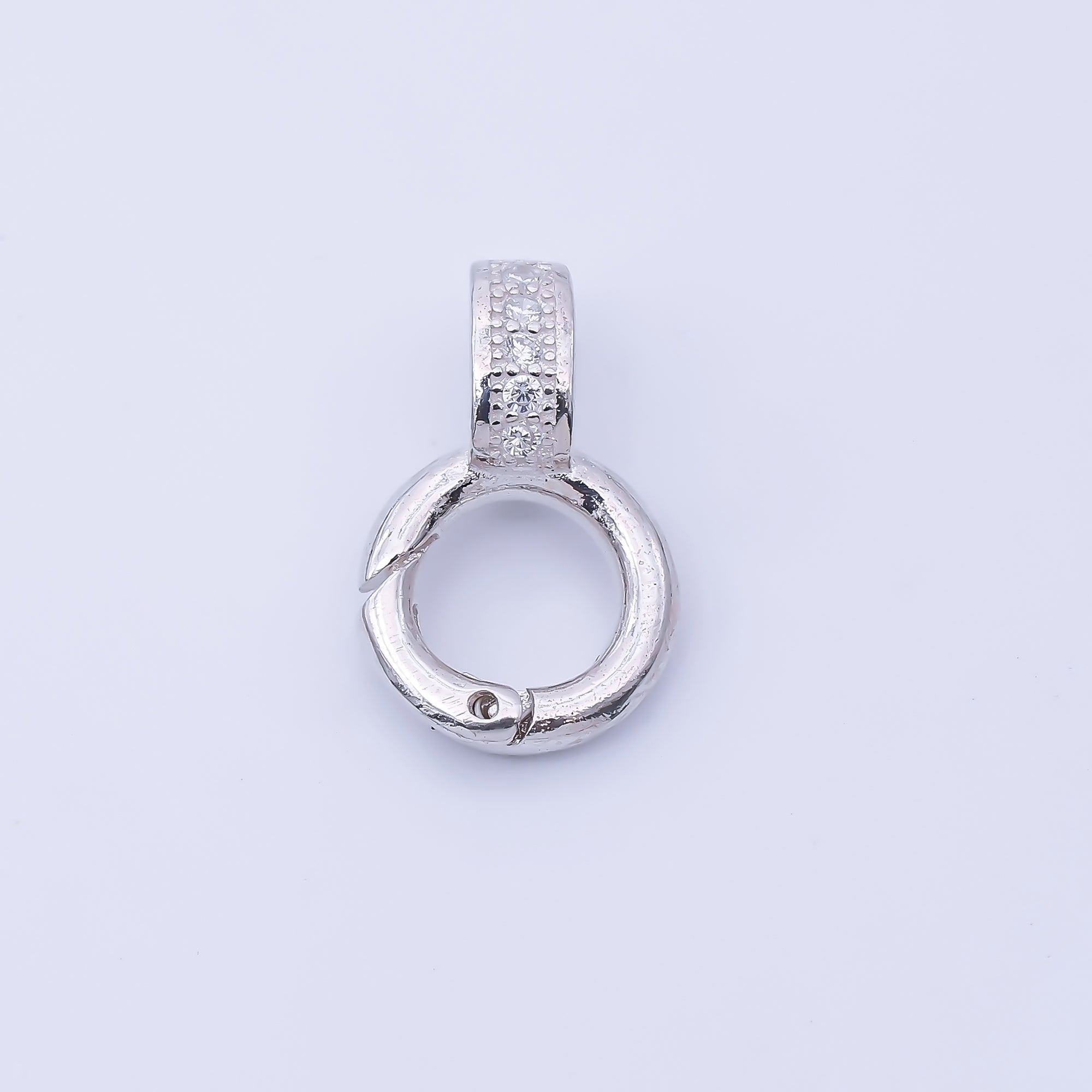 S925 Sterling Silver 14mm Micro Paved CZ Push Gate Circular 8 Geometric Enhancers Finding | SL-700