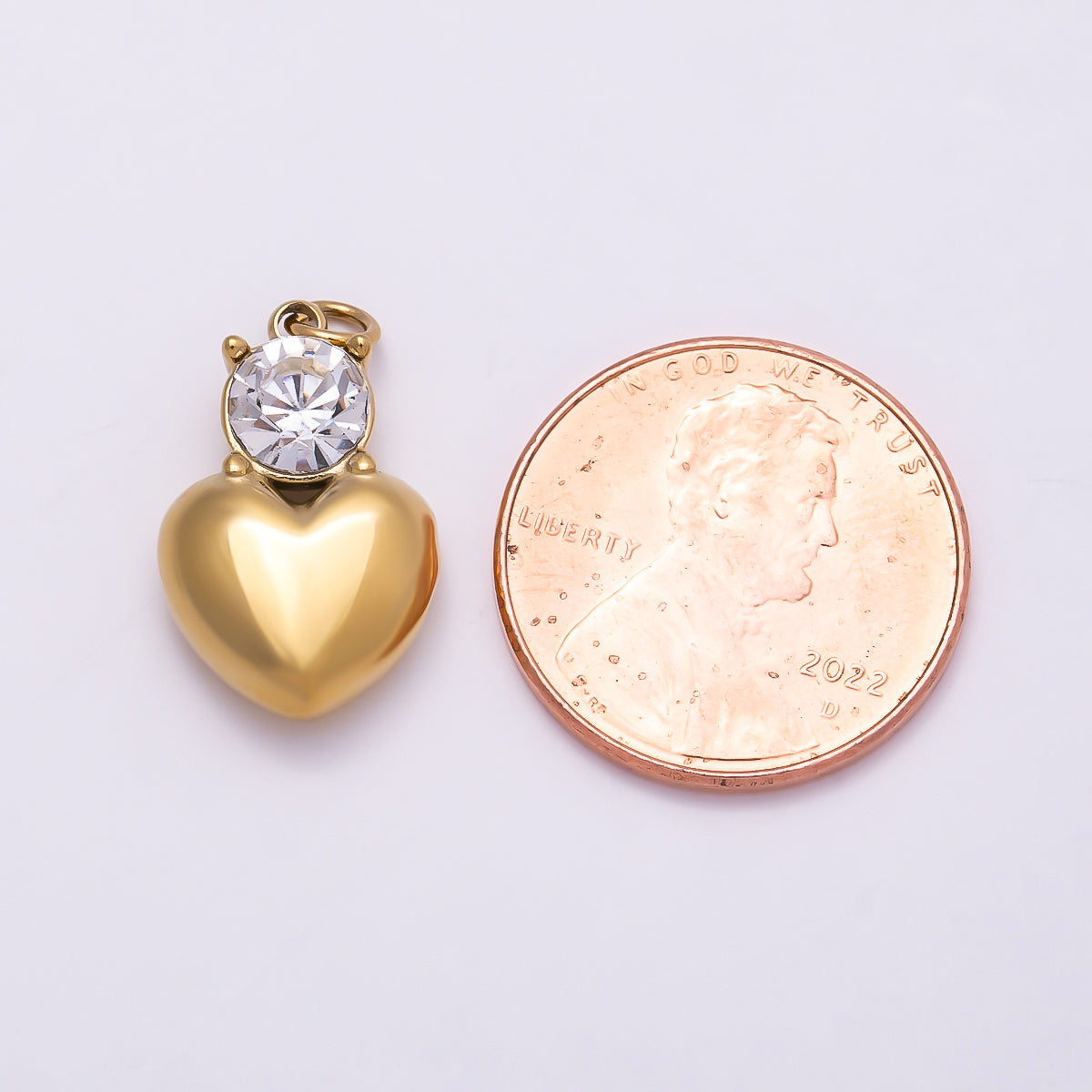 PVD Gold Stainless Steel 18mm Clear CZ Heart Mini Charm | Charms-01026
