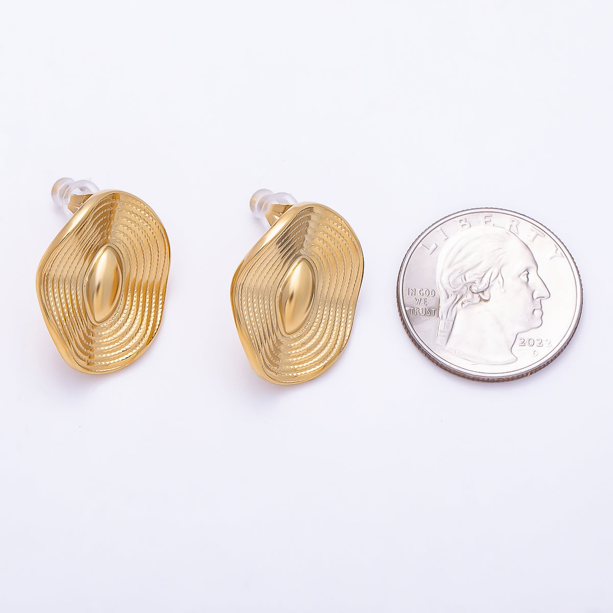 Stainless Steel 24mm Dotted Wave Geometric Oval Stud | Earrings-00726