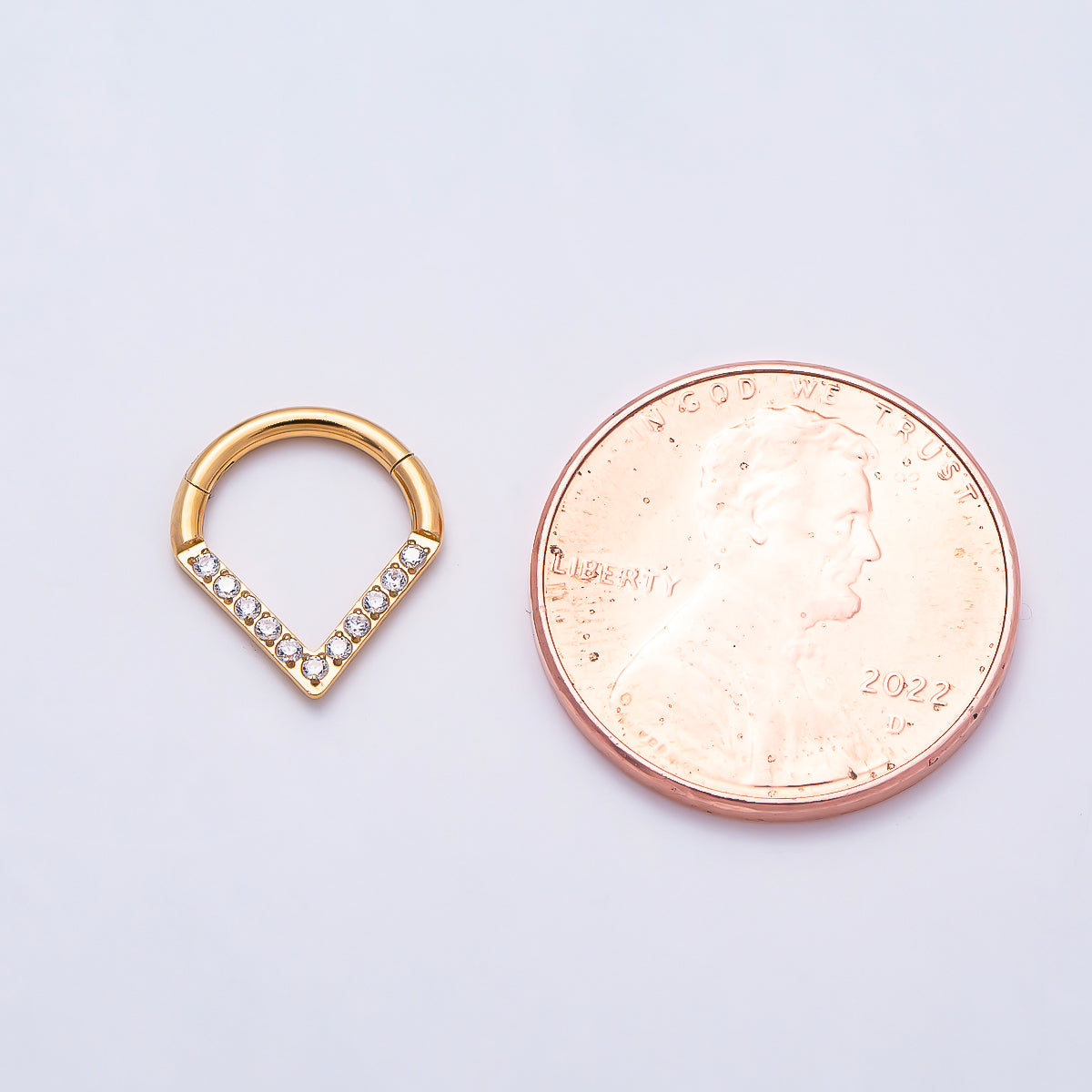 Titanium 12mm V-Shaped Chevron Micro Paved CZ Cartilage Piercing Clicker | Findings-00494