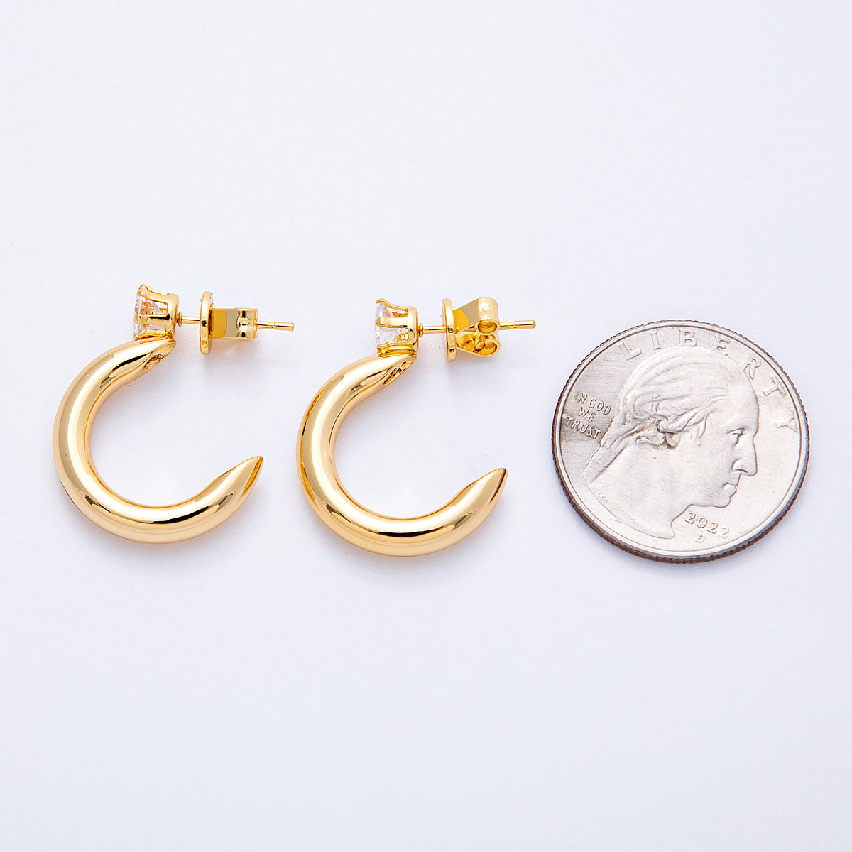 18K 25mm Clear CZ C-Shaped Hoop Earrings | Earrings-151