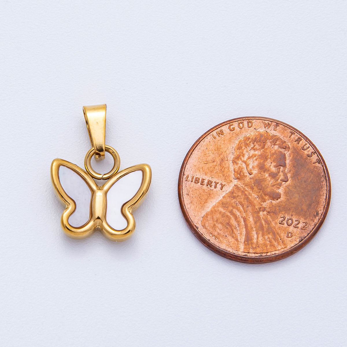 Stainless Steel 12mm Shell Pearl Butterfly Pendant | Charms-00416