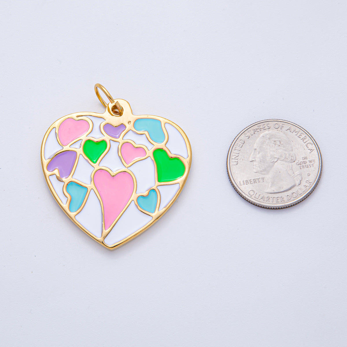 Stainless Steel 40mm Neon, Pastel Multicolor Enamel Heart Statement Charm | J908