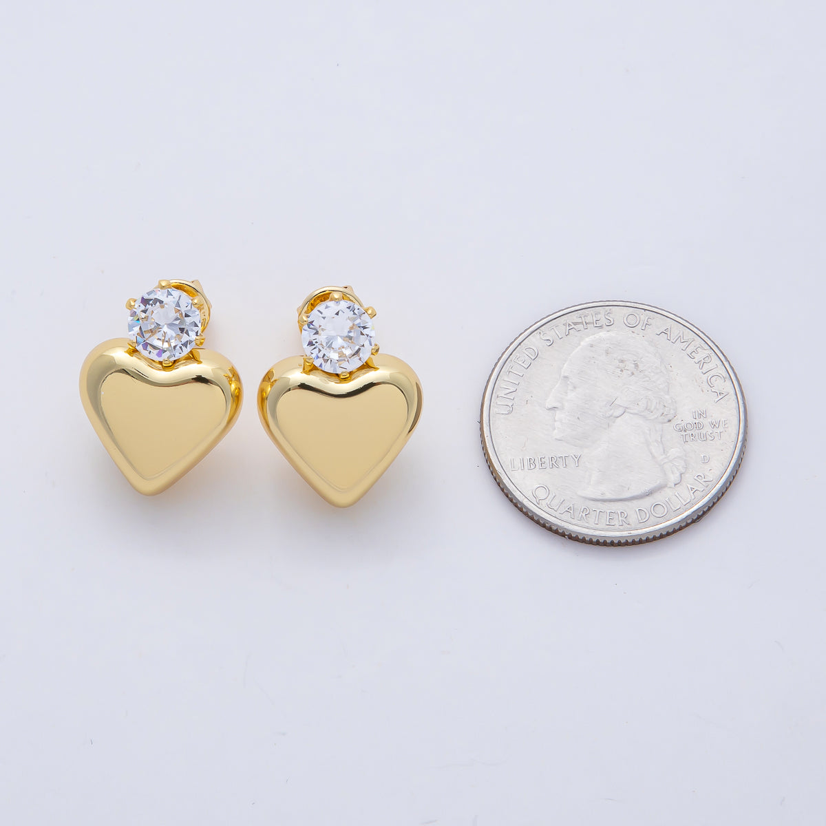 18K Gold Filled 20mm Clear CZ Heart Minimalist Stud Earrings | AD1654