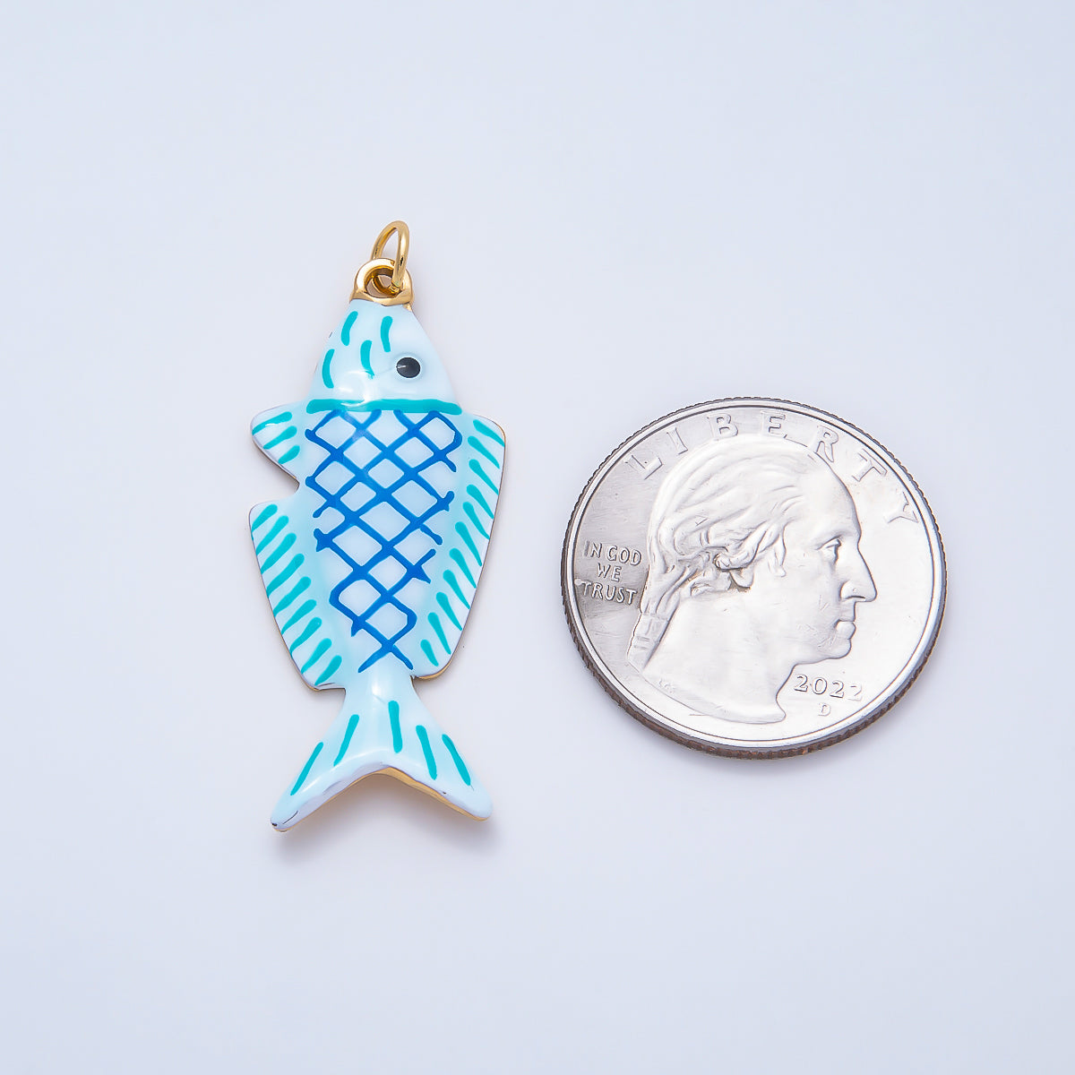 SUMMER PVD Stainless Steel 38mm Blue Enamel Fish Charm | Charms-01539