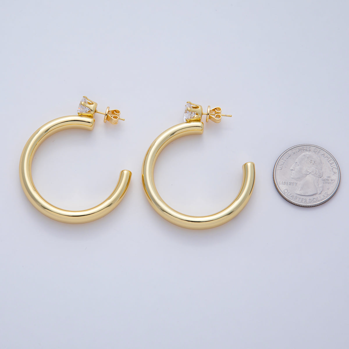 18K Gold Filled 48mm Clear CZ C-Shaped Hoop Earrings | AD1651