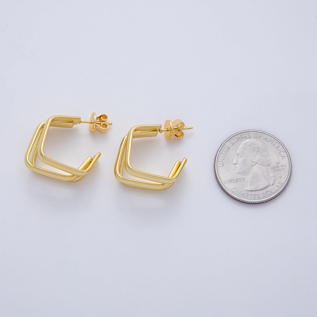 18K Gold Filled 20mm Triple Hexagon Geometric Claw C-Shaped Hoop Earrings | AD1648