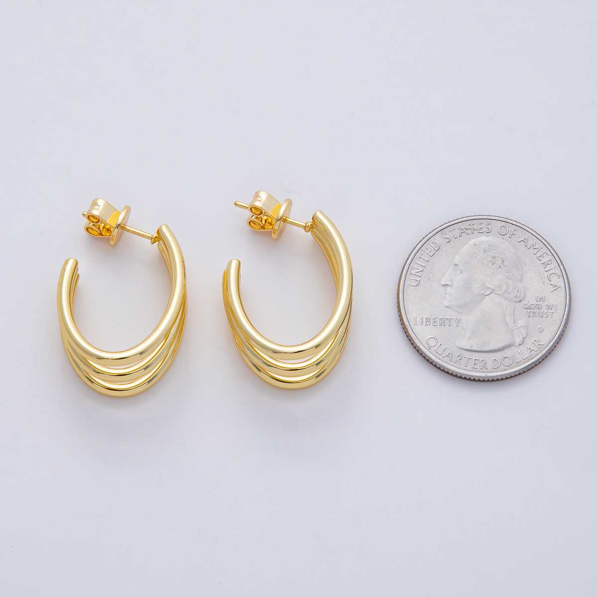 18K Gold Filled 25mm Triple Band Claw J-Shaped Hoop Earrings | AD1647