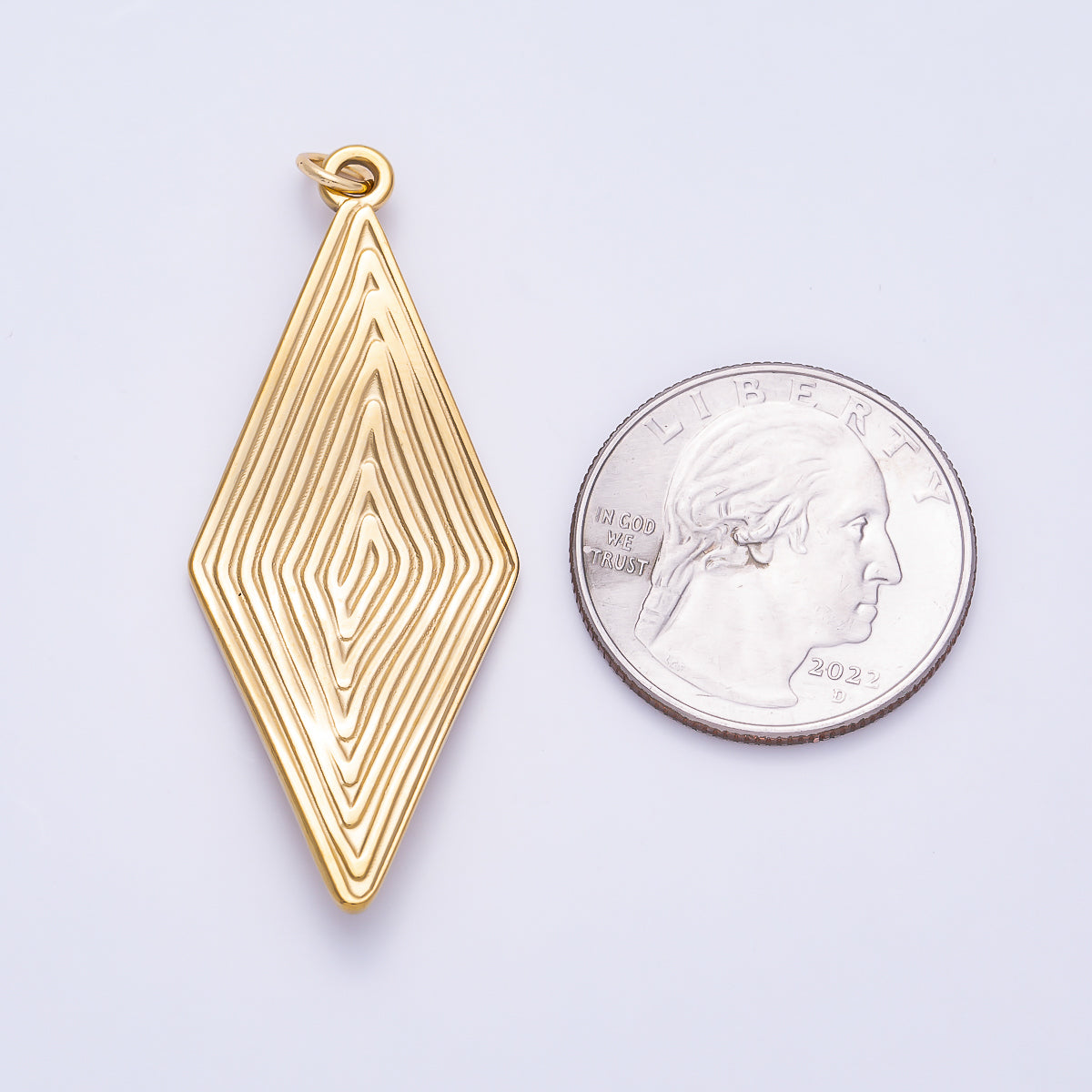PVD Gold Stainless Steel 50mm Ribbed Lined Diamond Rhombus Charm | Charms-01431