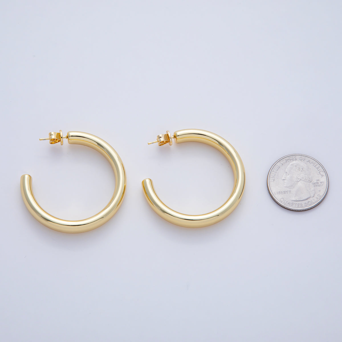 18K Gold Filled 40mm Minimalist C-Shaped Hoop Earrings | AD1652