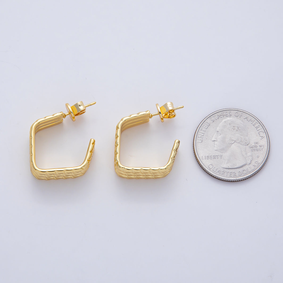 18K Gold Filled 20.5mm Triple Rope Geometric C-Shaped Hoop Earrings | AD1645