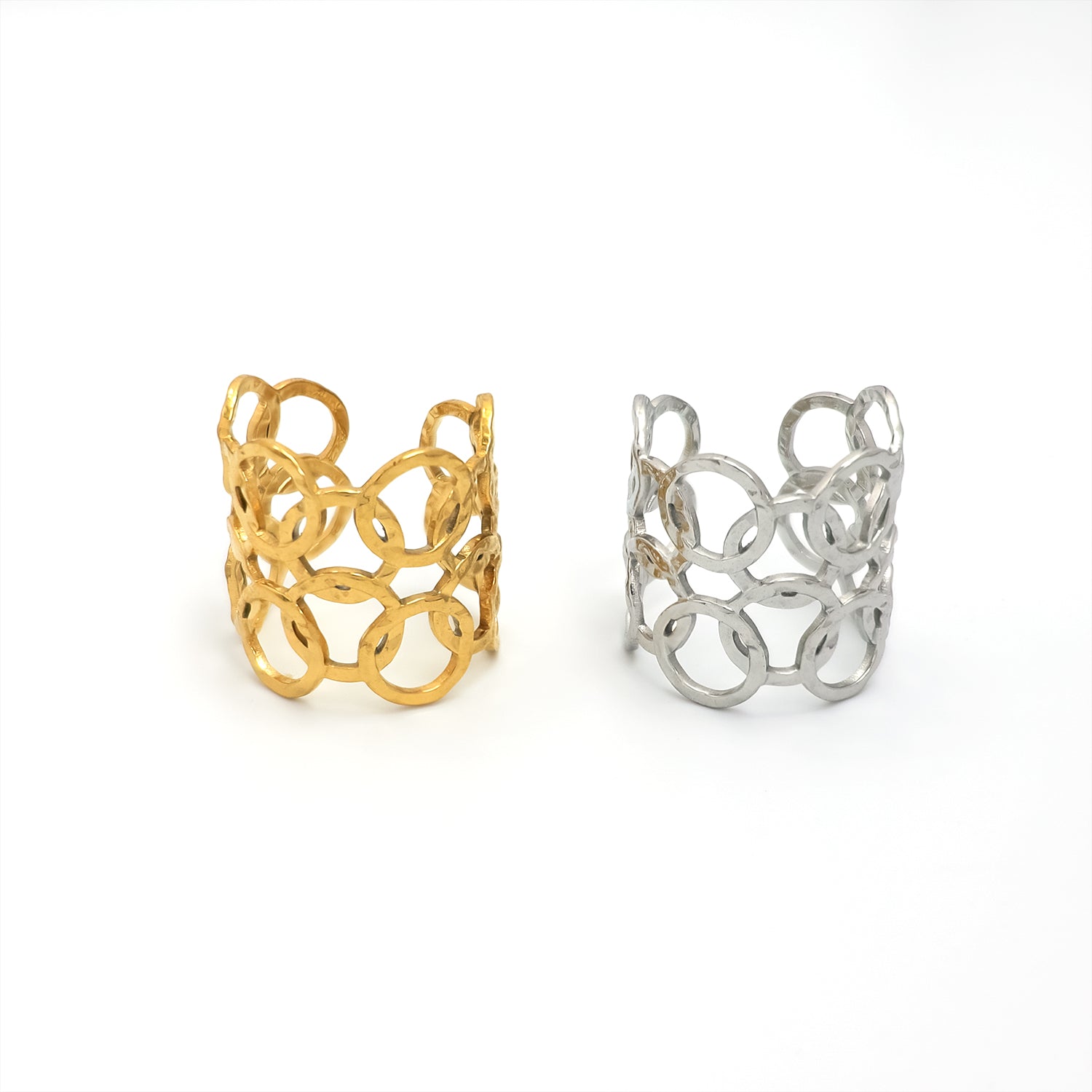 Stainless Steel Triple Hammered Round Band Ring in Gold & Silver | Rings-00224