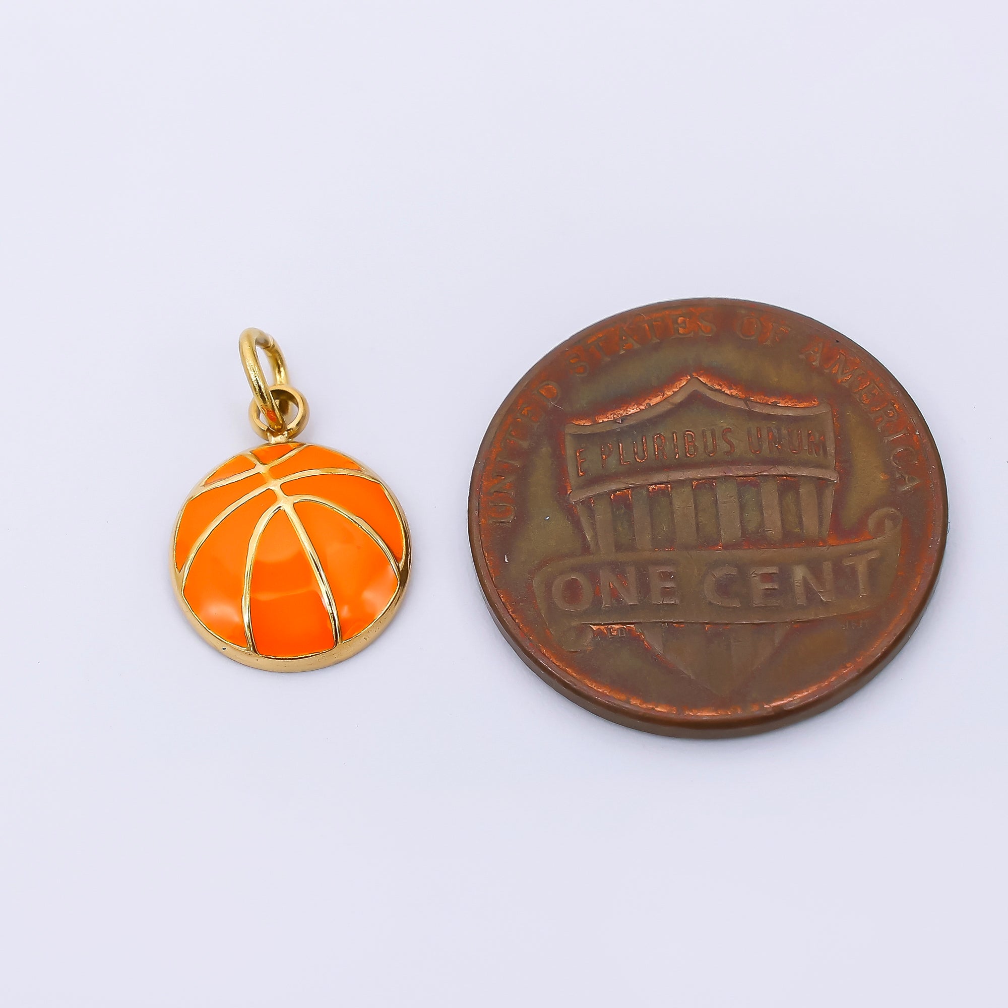 Stainless Steel 12mm Enamel Orange Basketball Sport Charm | J-332