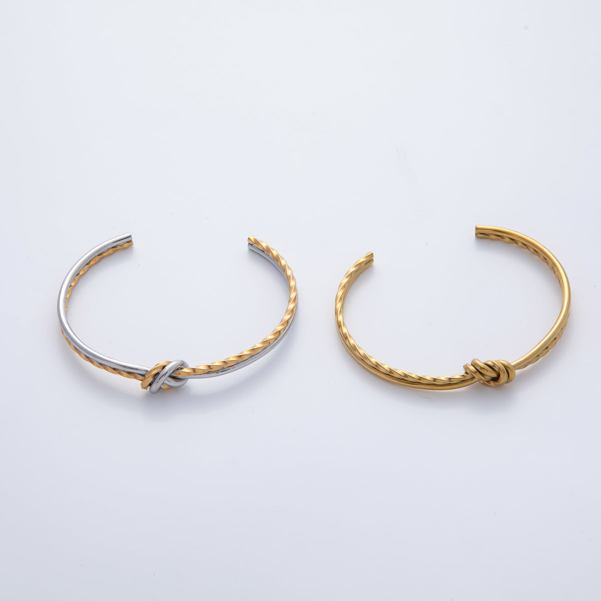 Stainless Steel Knot Twisted Double Band Cuff Bracelet in Gold & Mixed Metal | WA-1218 WA-1225