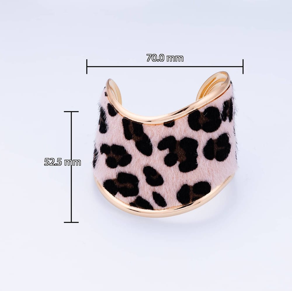 AUNTUMN FALL Cow Animal Print Faux Fur Wide Curved Cuff Bracelet | WA-02283