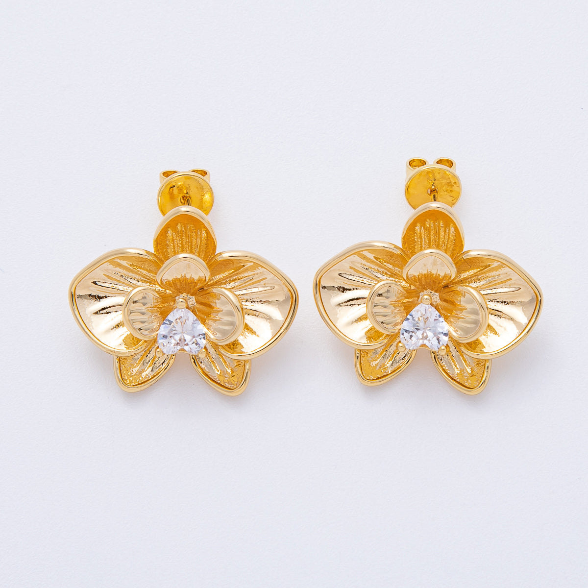 18K Gold Filled 20mm Clear CZ Heart Flower Stud Earrings | T011