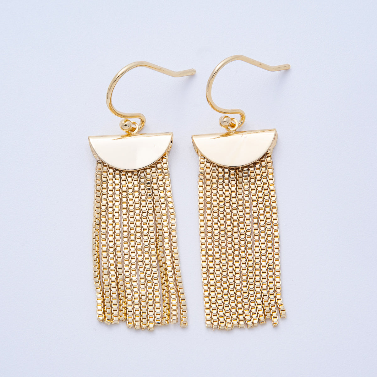 18K Gold Filled 53mm Box Chain Tassel Drop Fish Hook Earring | T068