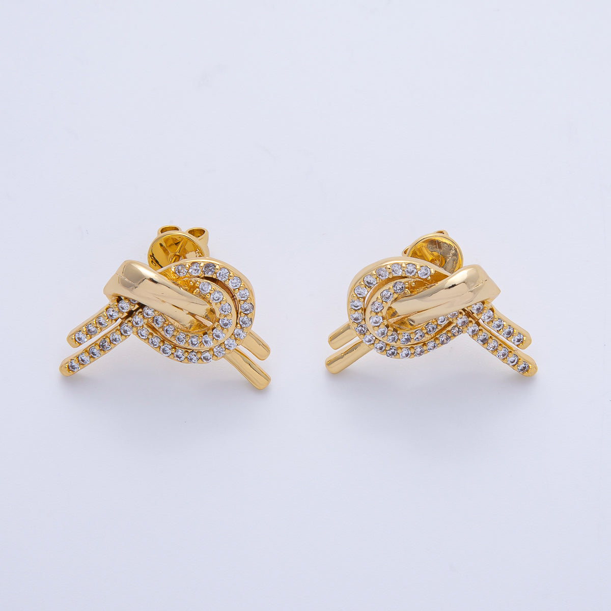 18K Gold Filled 15.5mm Micro Paved CZ Knot Stud Earrings | T126
