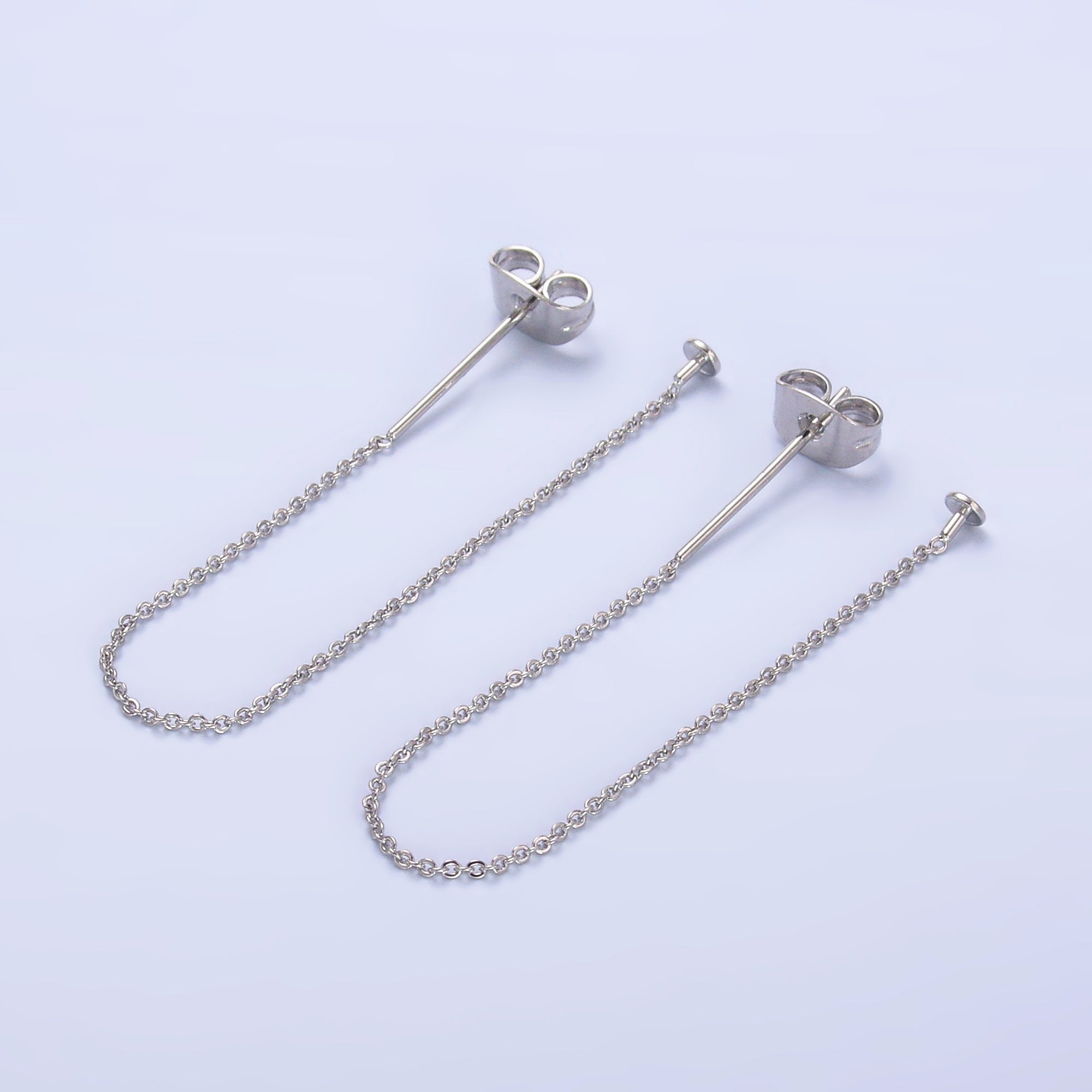 Rhodium Plated 3.5 Inch Minimalist Cable Chain Threader Earrings | T127