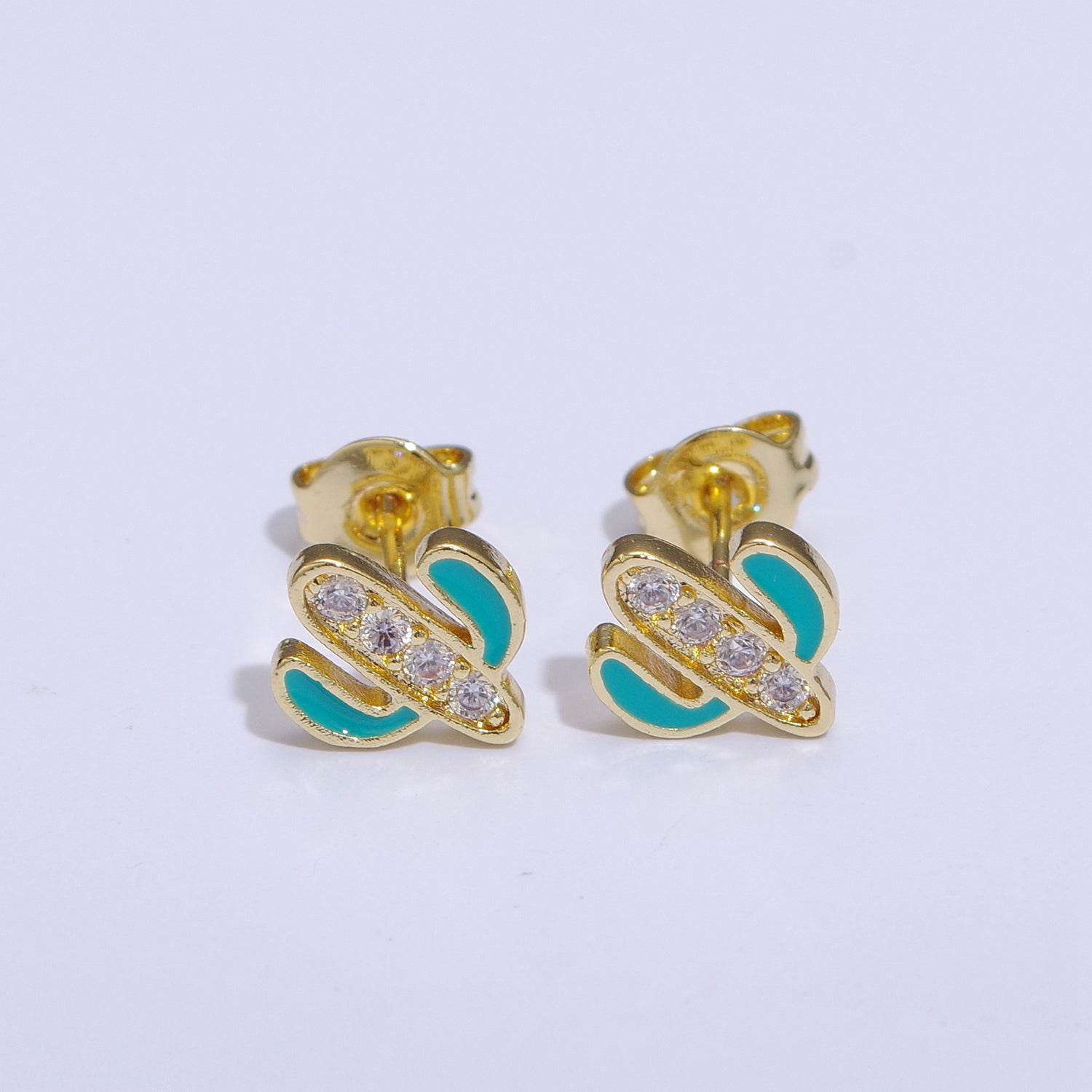 Green, Pink, Red, White Blue Enamel Micro Paved CZ Succulent Cactus Plant Desert Mini Stud Earrings | T145 - T149