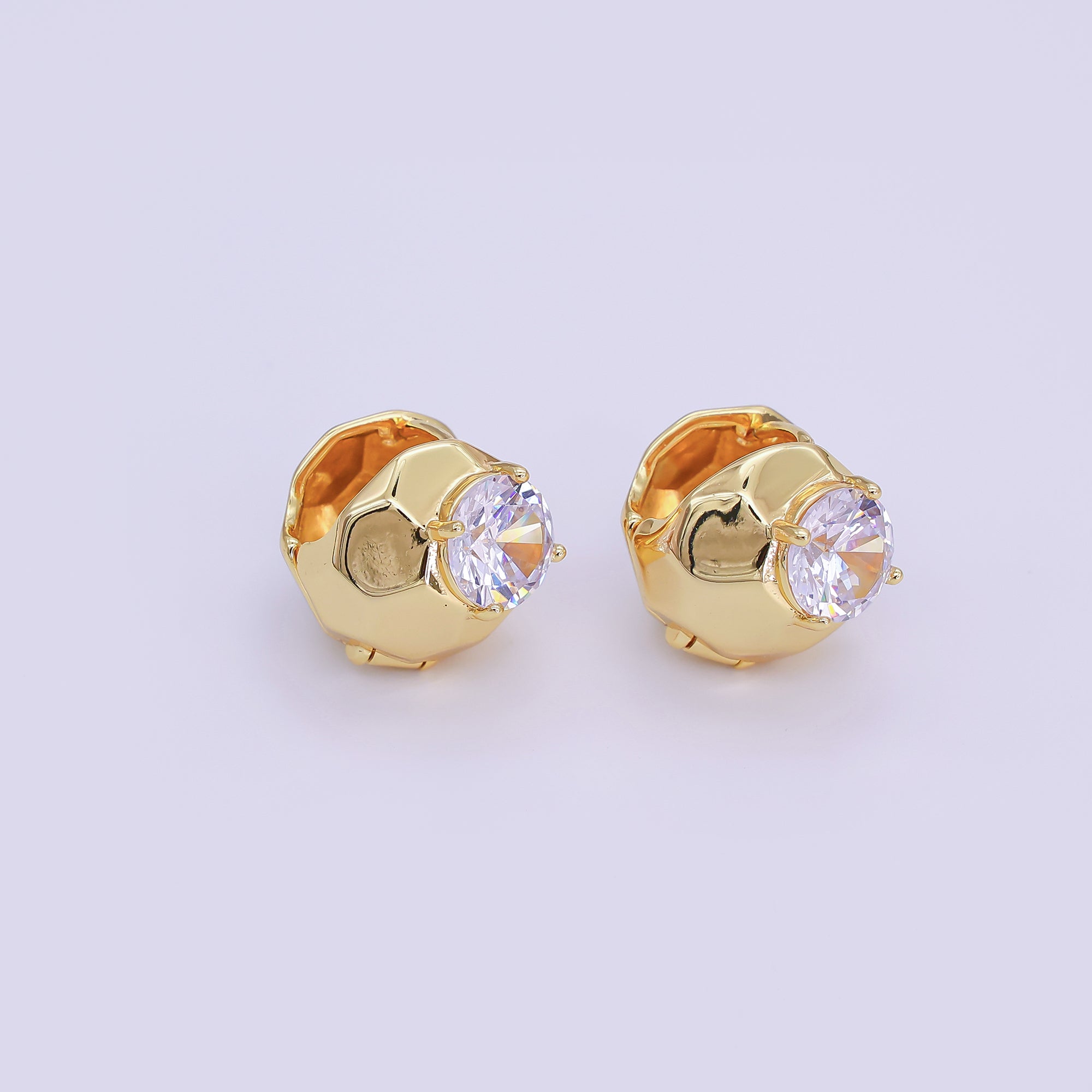 人気商品は 24K Gold T189 | Earrings Hoop Round Hammered CZ Clear Filled アクセサリー