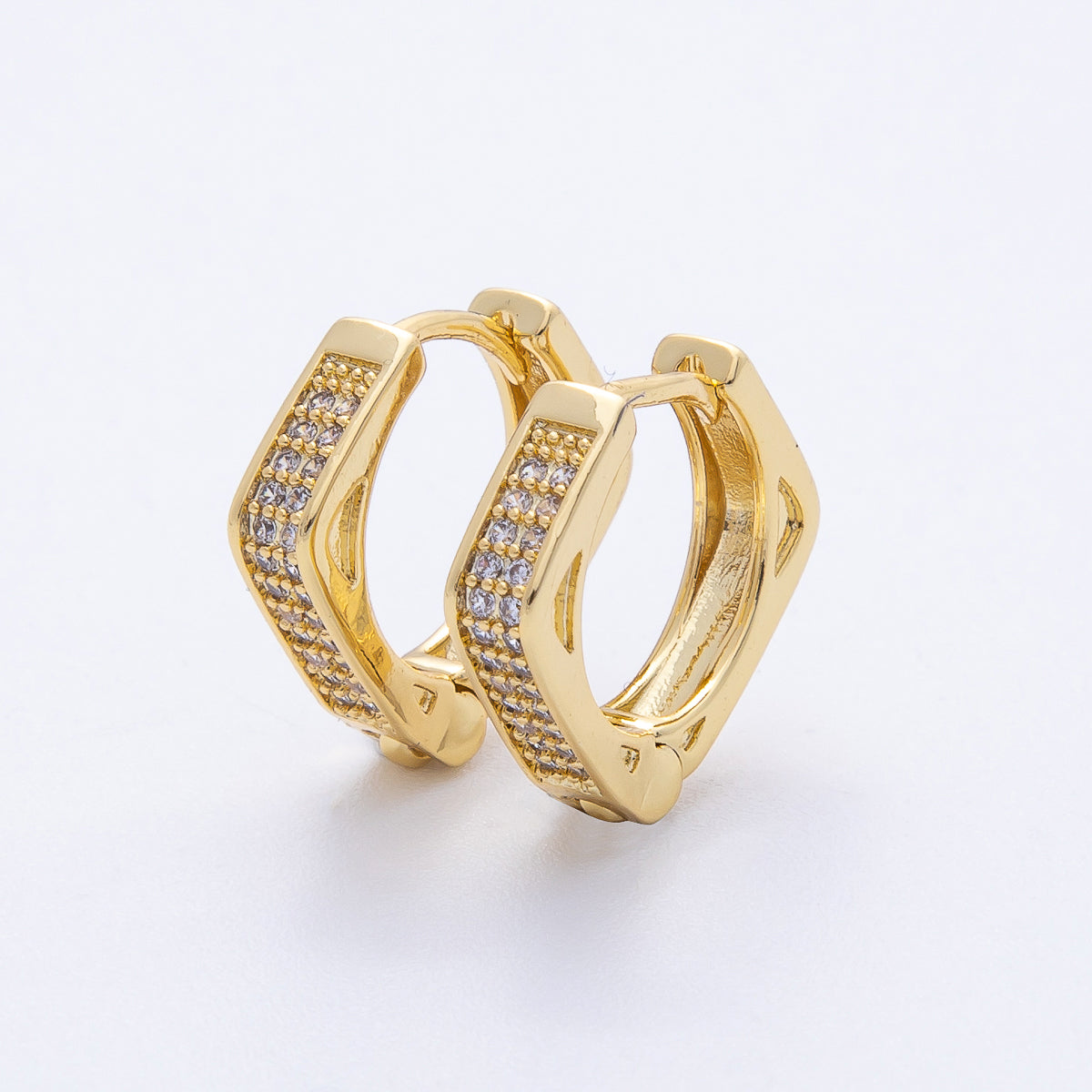 18K Gold Filled 15mm Micro Paved Rhombus Huggie Earrings | T483